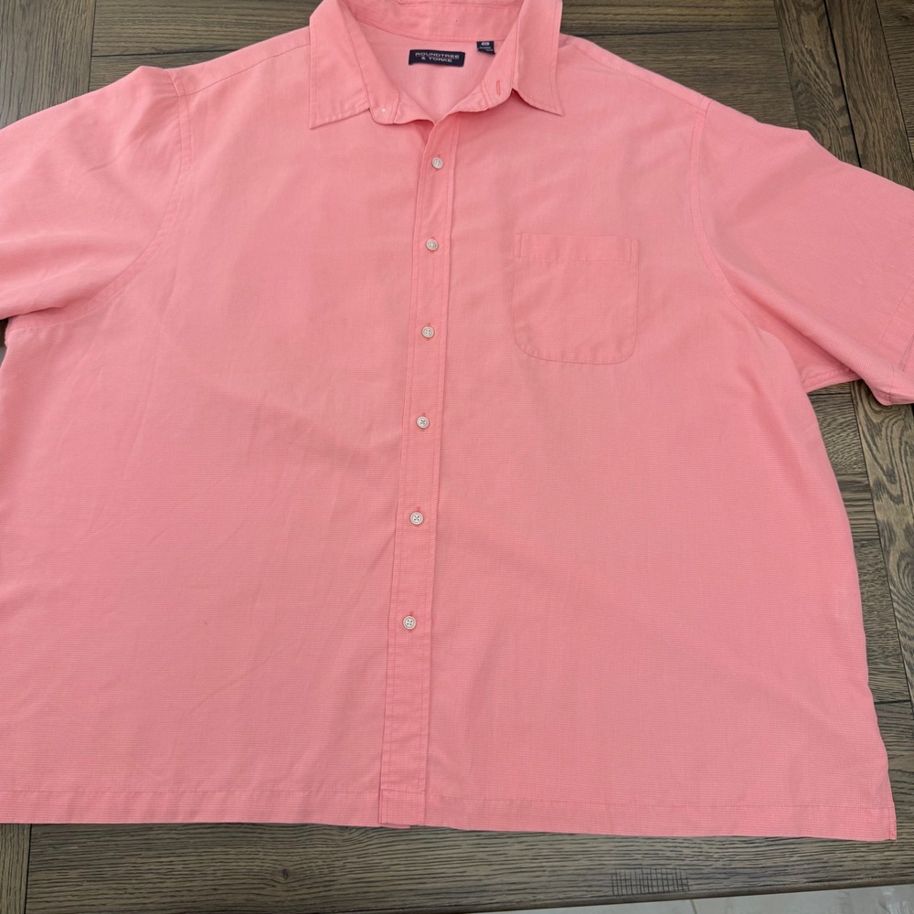 Roundtree & Yorke Mens 4XB Salmon Pink Micro Grid Modal Blend Short Sleeve Shirt